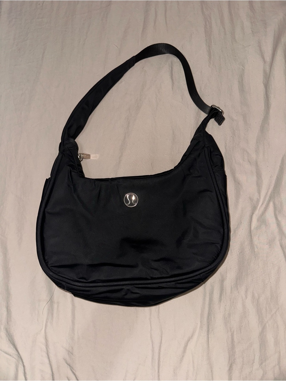 lululemon athletica Black Shoulder Bag with Silver Logo Accent